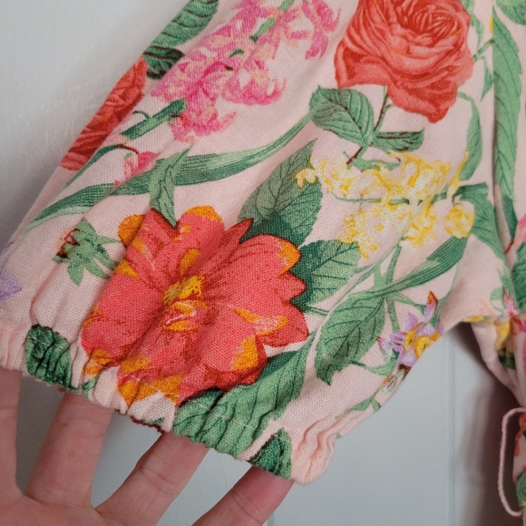 NWT Old Navy Linen Blend Twist Front Floral Midi Dress Pink Green Garden Party L - Picture 7 of 15